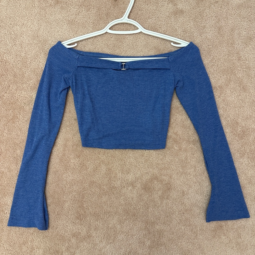 SHEIN Blue Off-Shoulder Crop Top